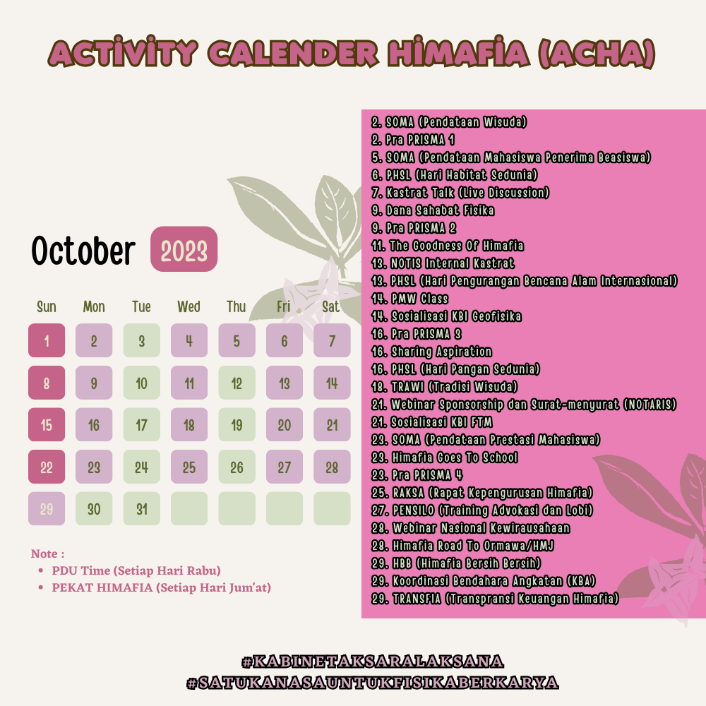 ACTIVITY CALENDER HIMAFIA : OKTOBER